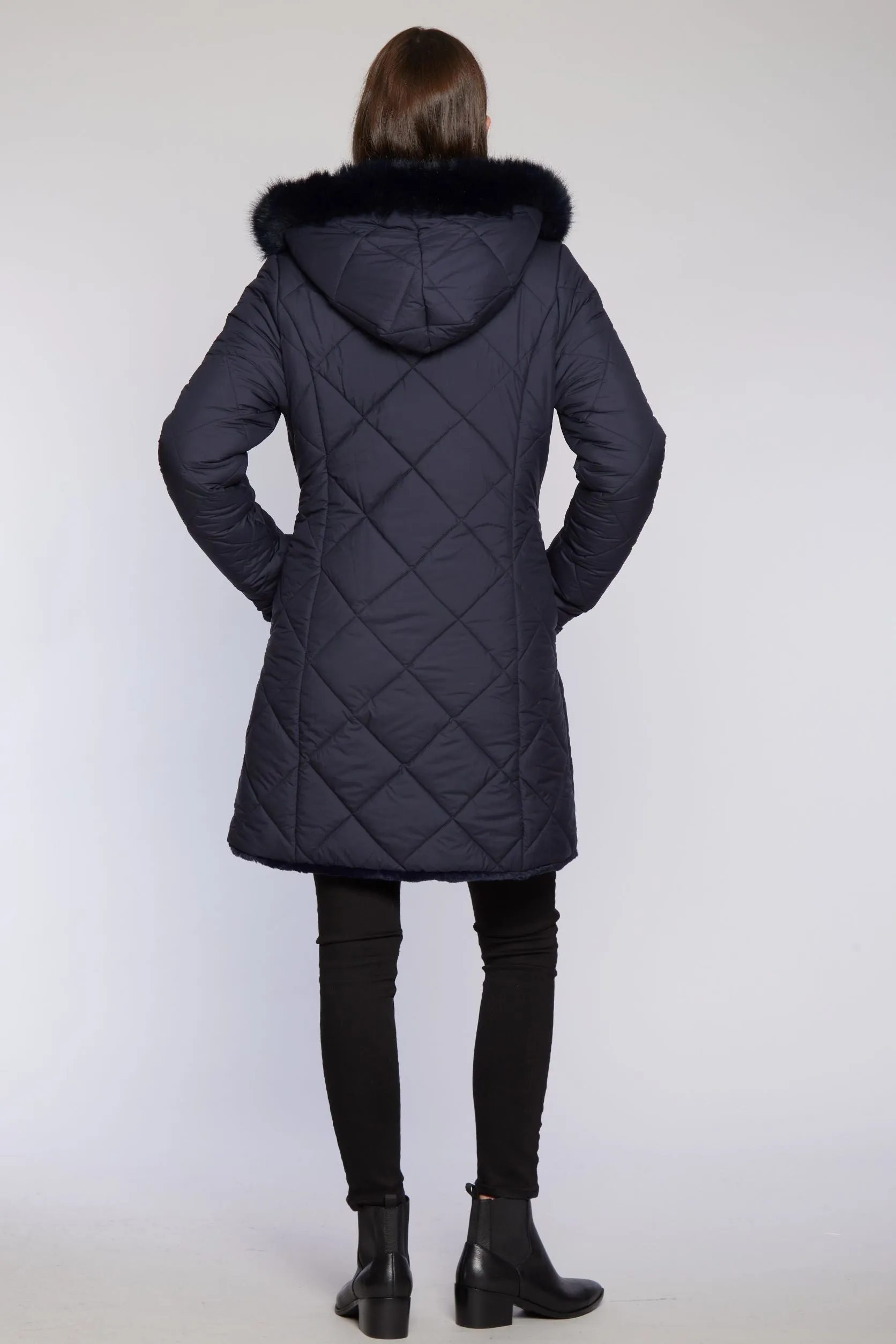 #1243HD Hooded Quilted Puffer Reverses to Faux Fur SOLD OUT