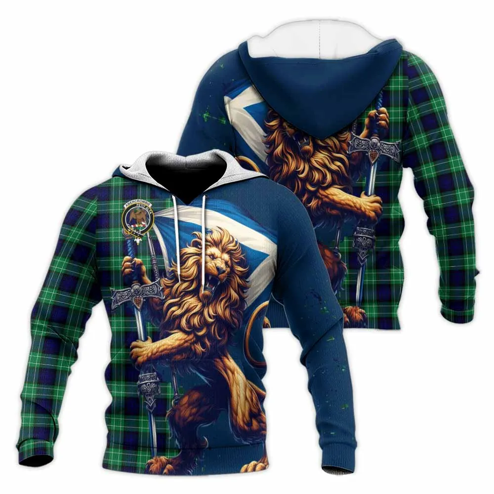 Abercrombie Tartan Family Crest Knitted Hoodie with Scottish Majestic Lion