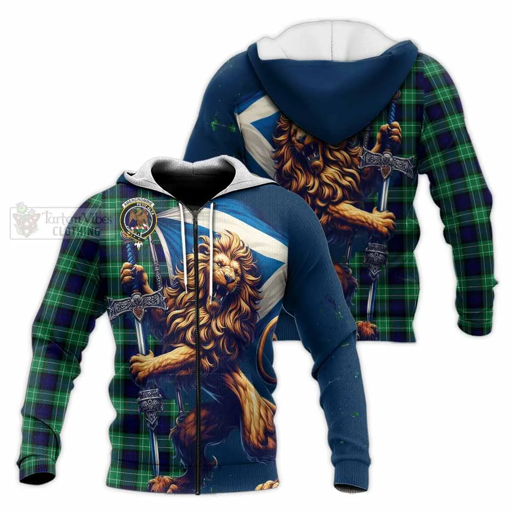 Abercrombie Tartan Family Crest Knitted Hoodie with Scottish Majestic Lion