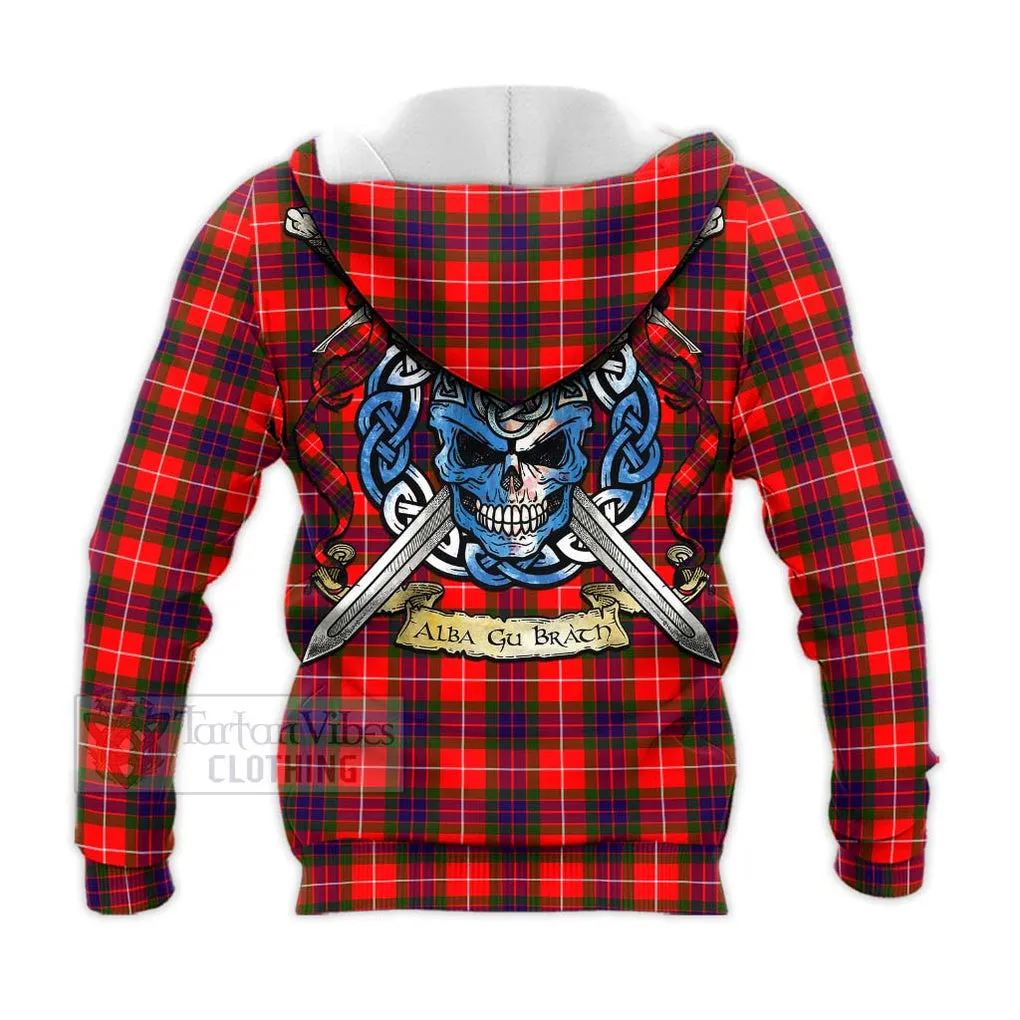 Abernethy Tartan Knitted Hoodie with Family Crest Celtic Skull Style