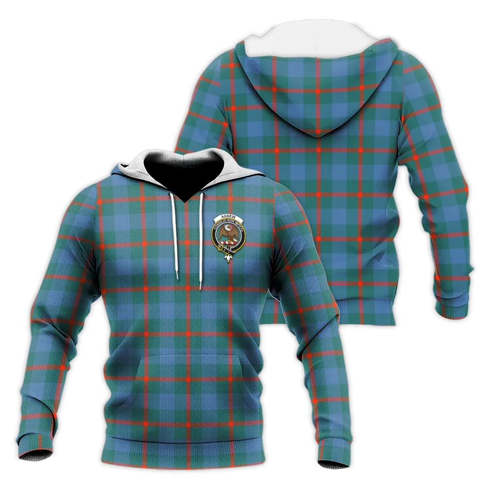 Agnew Ancient Tartan Knitted Hoodie with Family Crest