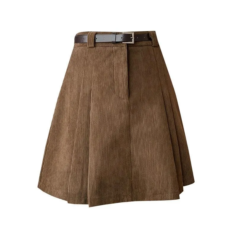 Aiertu business casual outfits a-line Short Skirt Women's Winter Pleated Skirt High Waist Corduroy Woolen Anti-Exposure Shorts