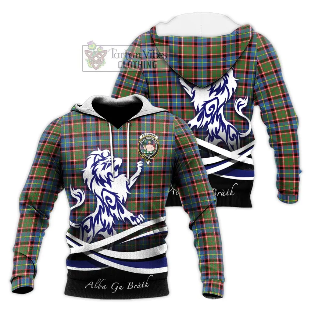 Aikenhead Tartan Knitted Hoodie with Alba Gu Brath Regal Lion Emblem