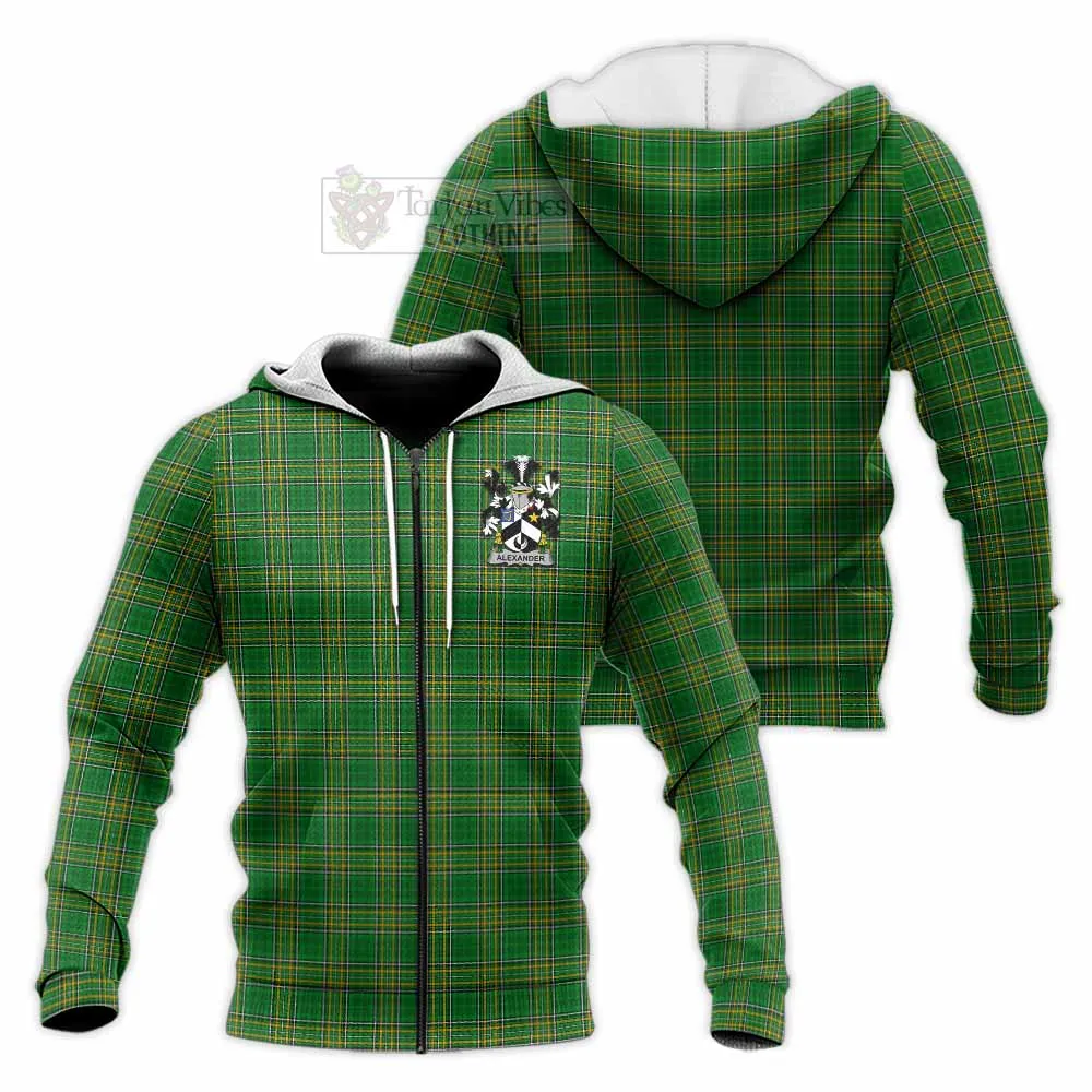 Alexander Irish Clan Tartan Knitted Hoodie with Coat of Arms