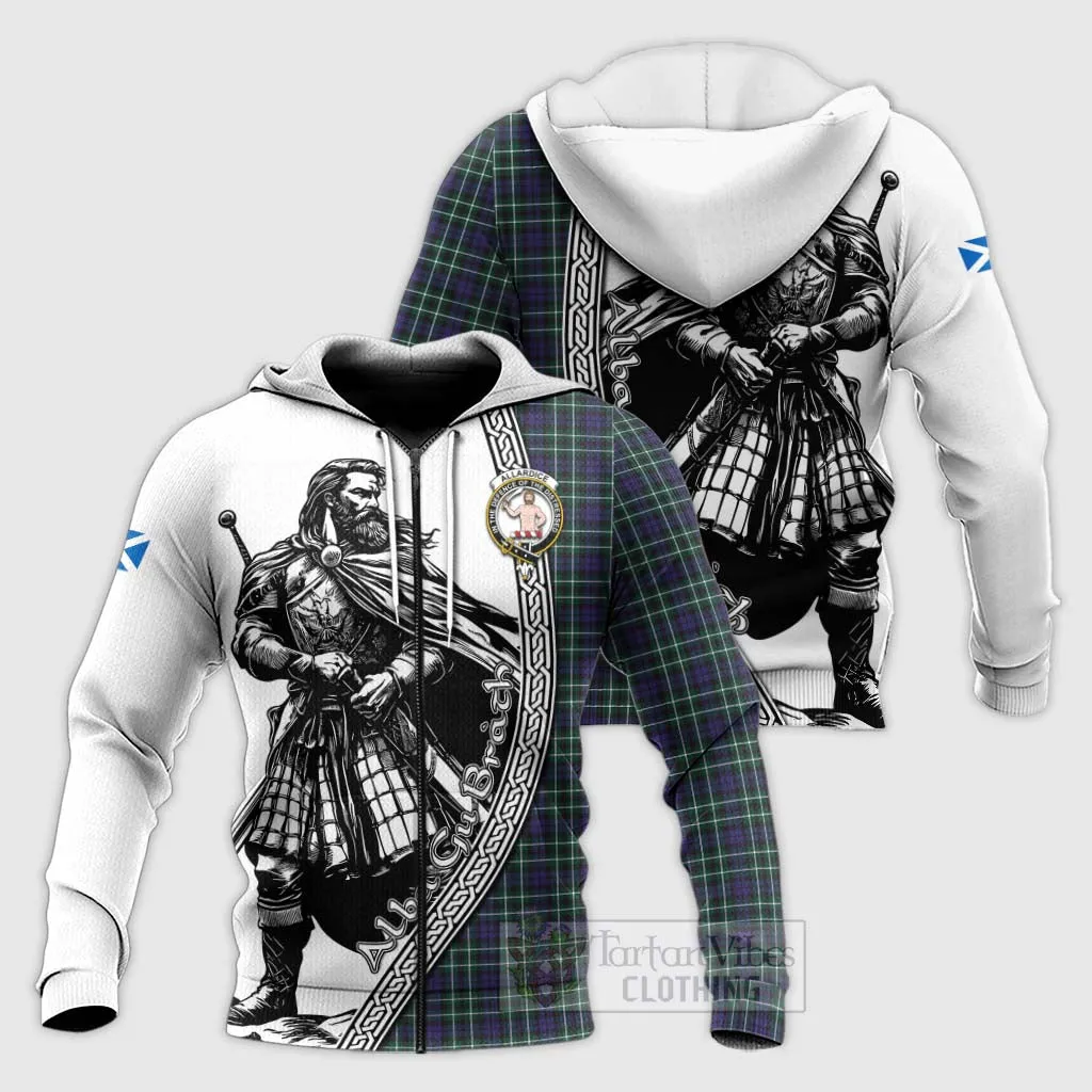 Allardice Tartan Clan Crest Knitted Hoodie with Highlander Warrior Celtic Style