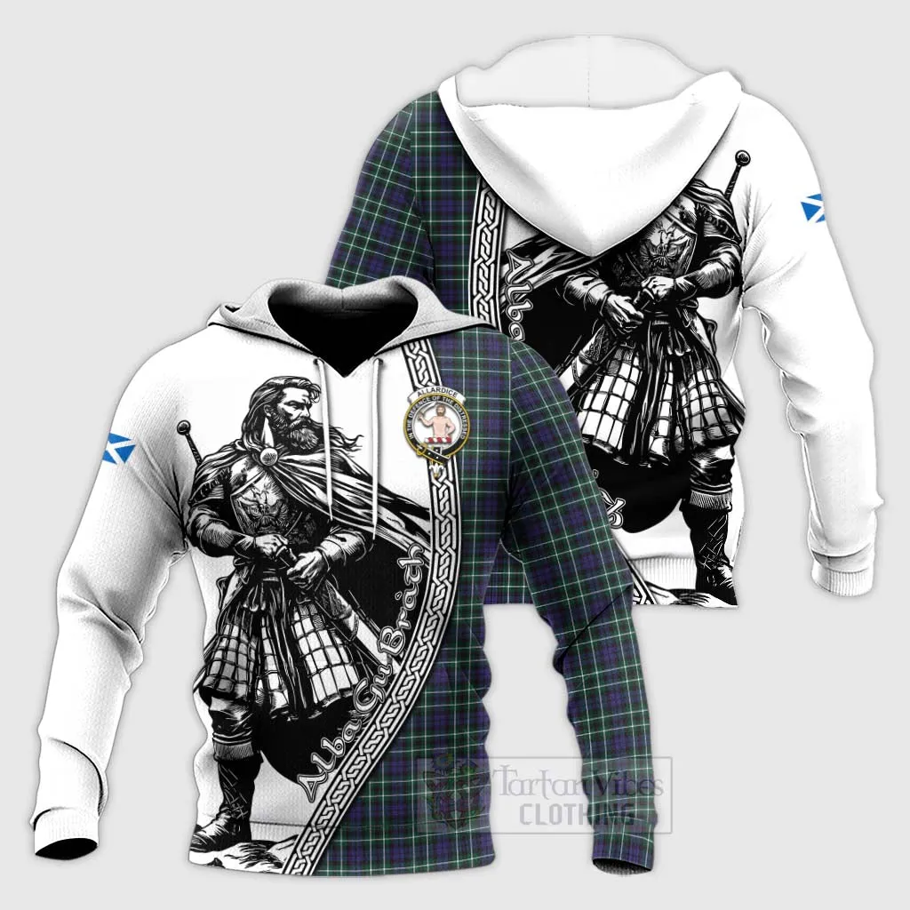 Allardice Tartan Clan Crest Knitted Hoodie with Highlander Warrior Celtic Style