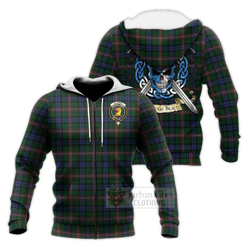 Allison Tartan Knitted Hoodie with Family Crest Celtic Skull Style