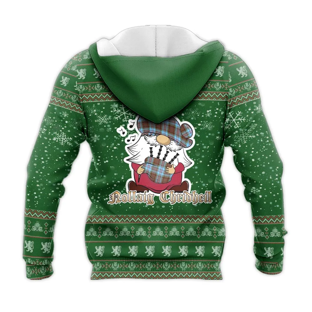 Anderson Ancient Clan Christmas Knitted Hoodie with Funny Gnome Playing Bagpipes