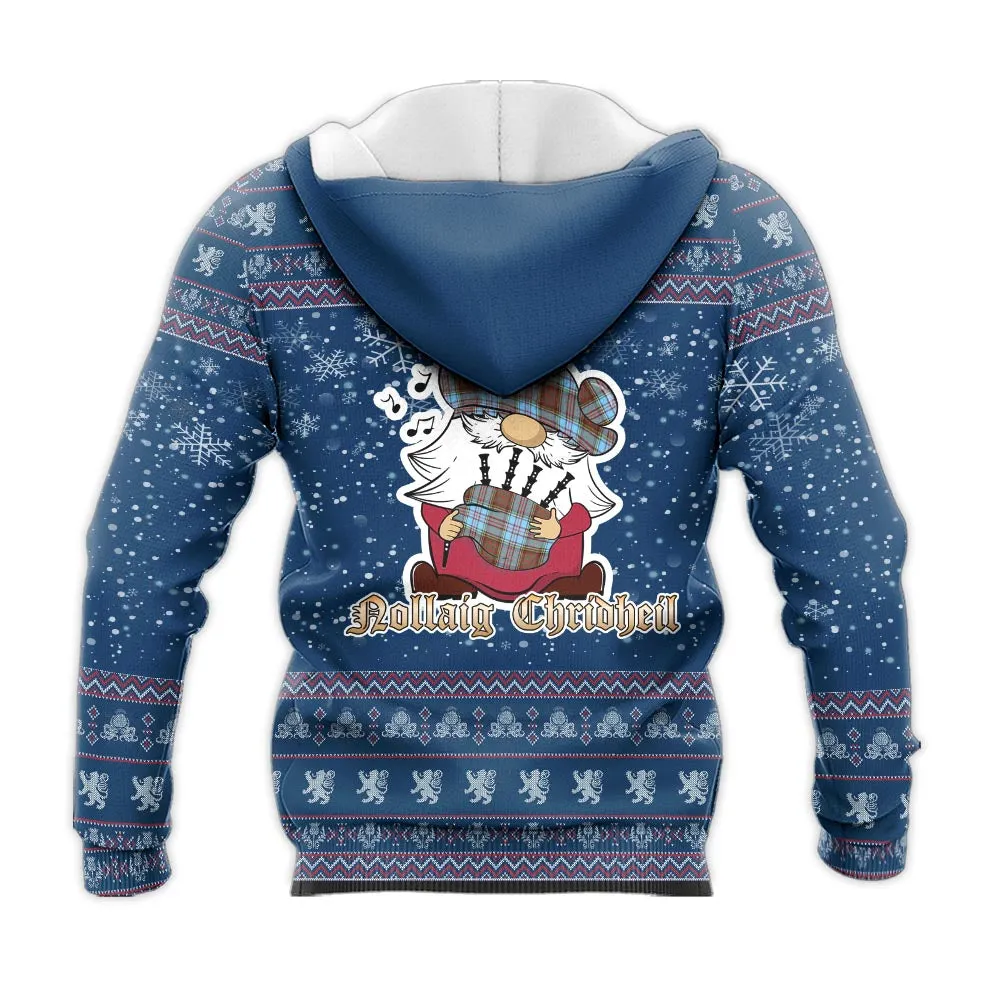 Anderson Ancient Clan Christmas Knitted Hoodie with Funny Gnome Playing Bagpipes