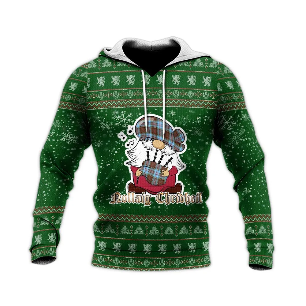 Anderson Ancient Clan Christmas Knitted Hoodie with Funny Gnome Playing Bagpipes