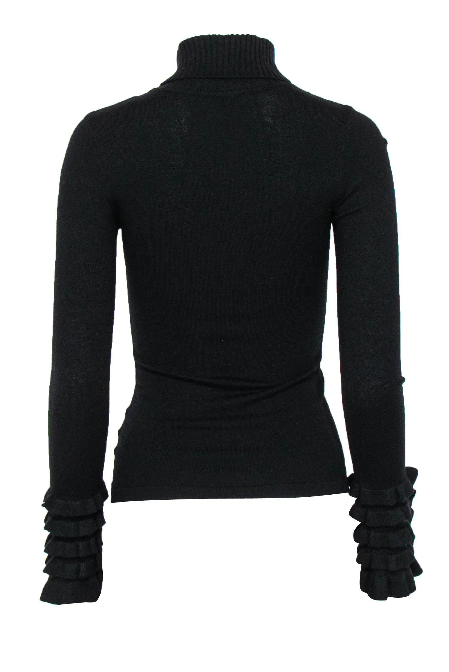 Anne Fontaine - Black Turtleneck Sweater w/ Ruffled Sleeves Sz 2