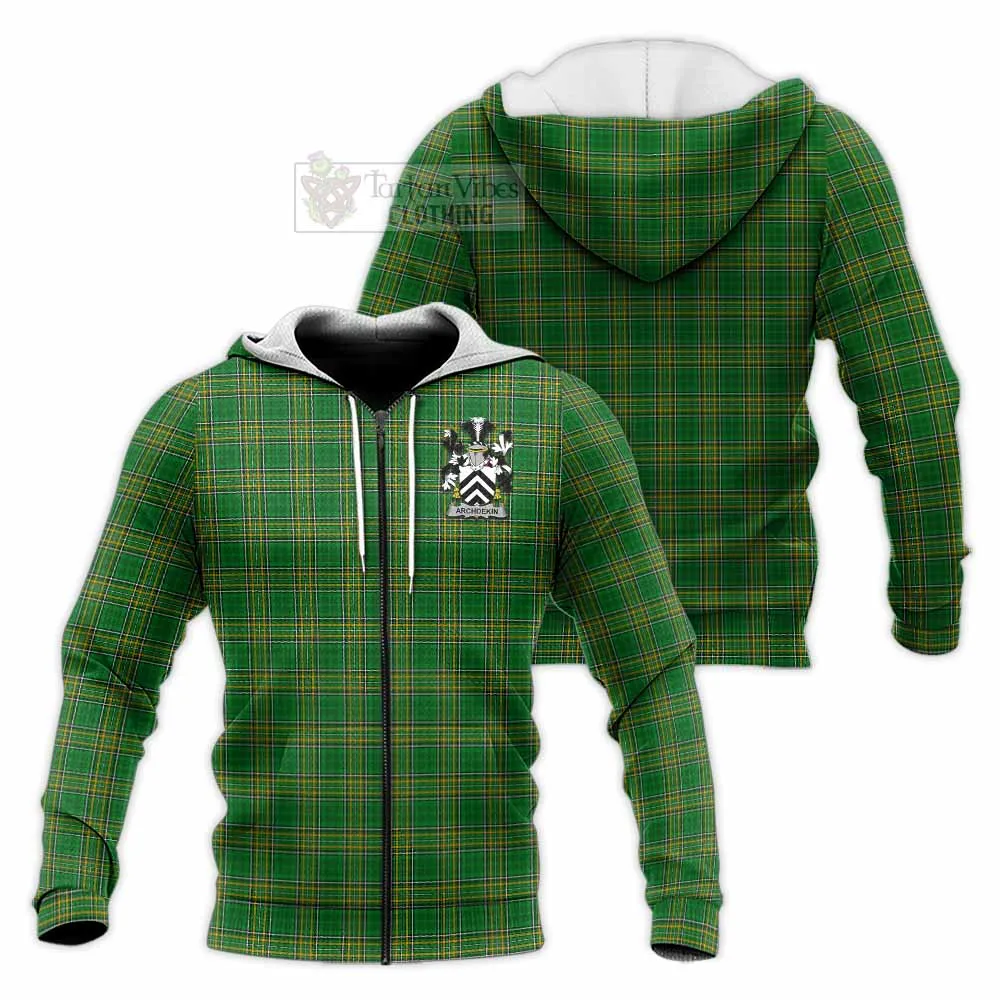 Archdekin Irish Clan Tartan Knitted Hoodie with Coat of Arms