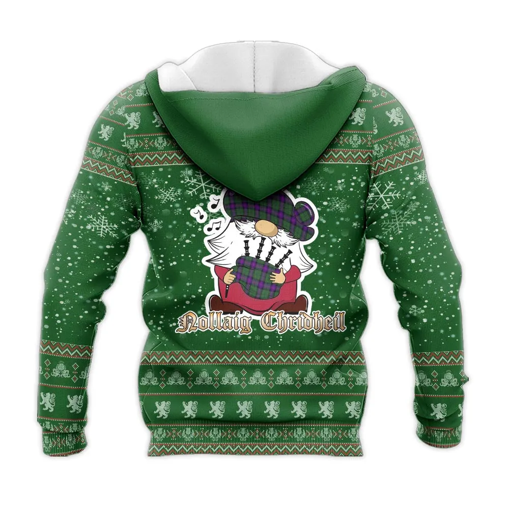 Armstrong Modern Clan Christmas Knitted Hoodie with Funny Gnome Playing Bagpipes