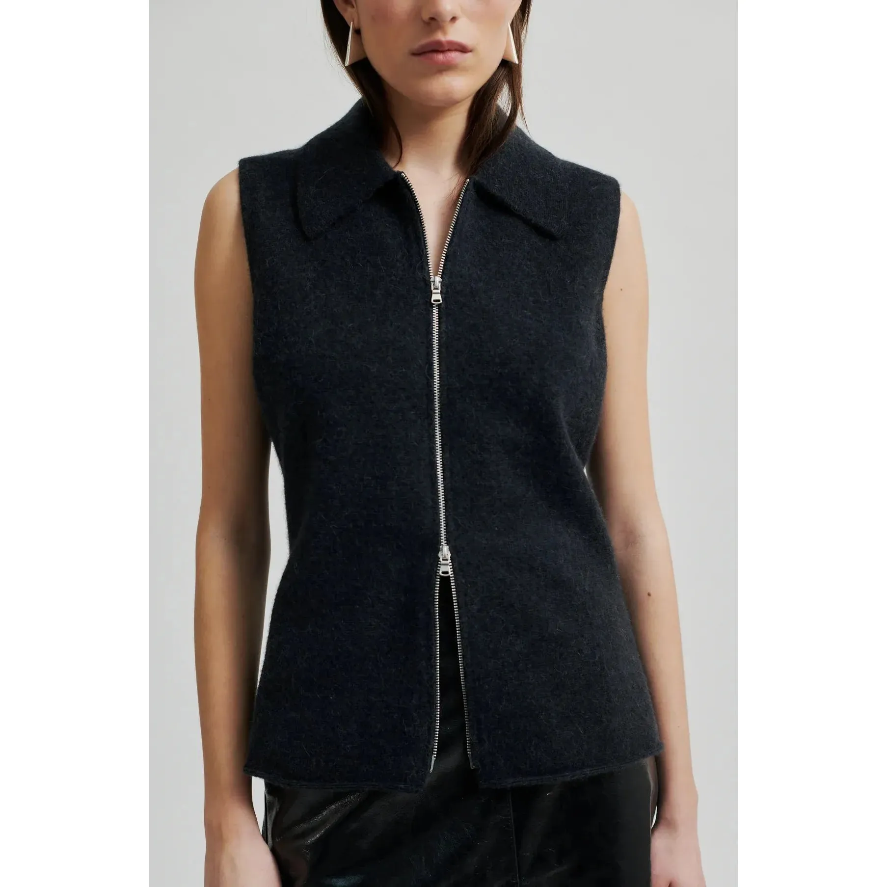 Aware Knitted Zip Waistcoat Dark Grey Melange