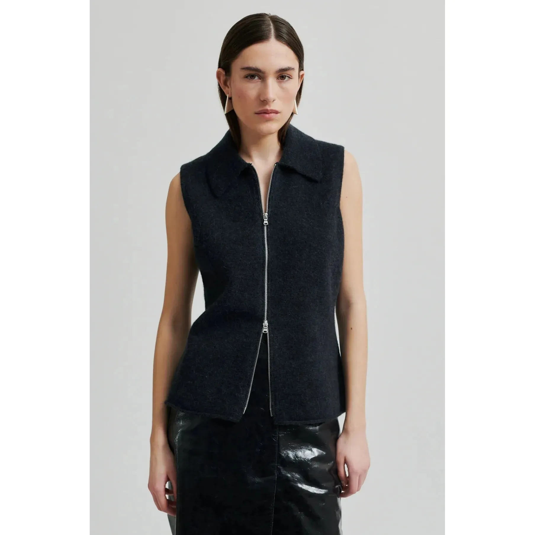 Aware Knitted Zip Waistcoat Dark Grey Melange