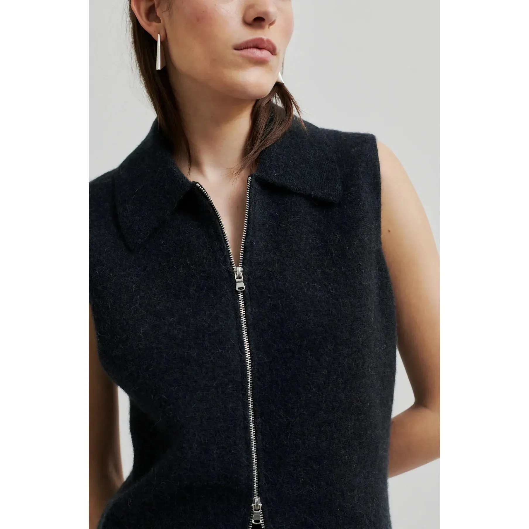 Aware Knitted Zip Waistcoat Dark Grey Melange