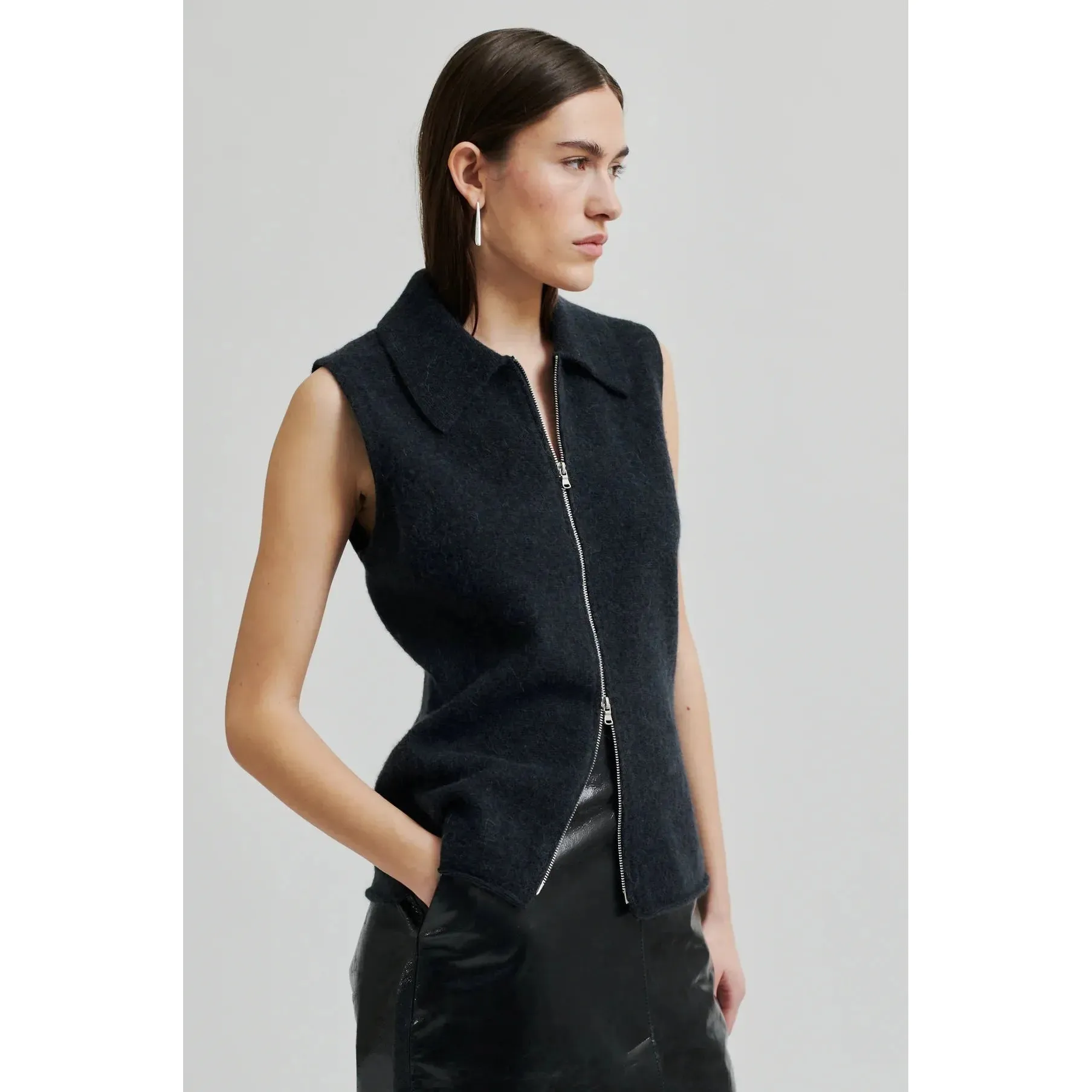 Aware Knitted Zip Waistcoat Dark Grey Melange