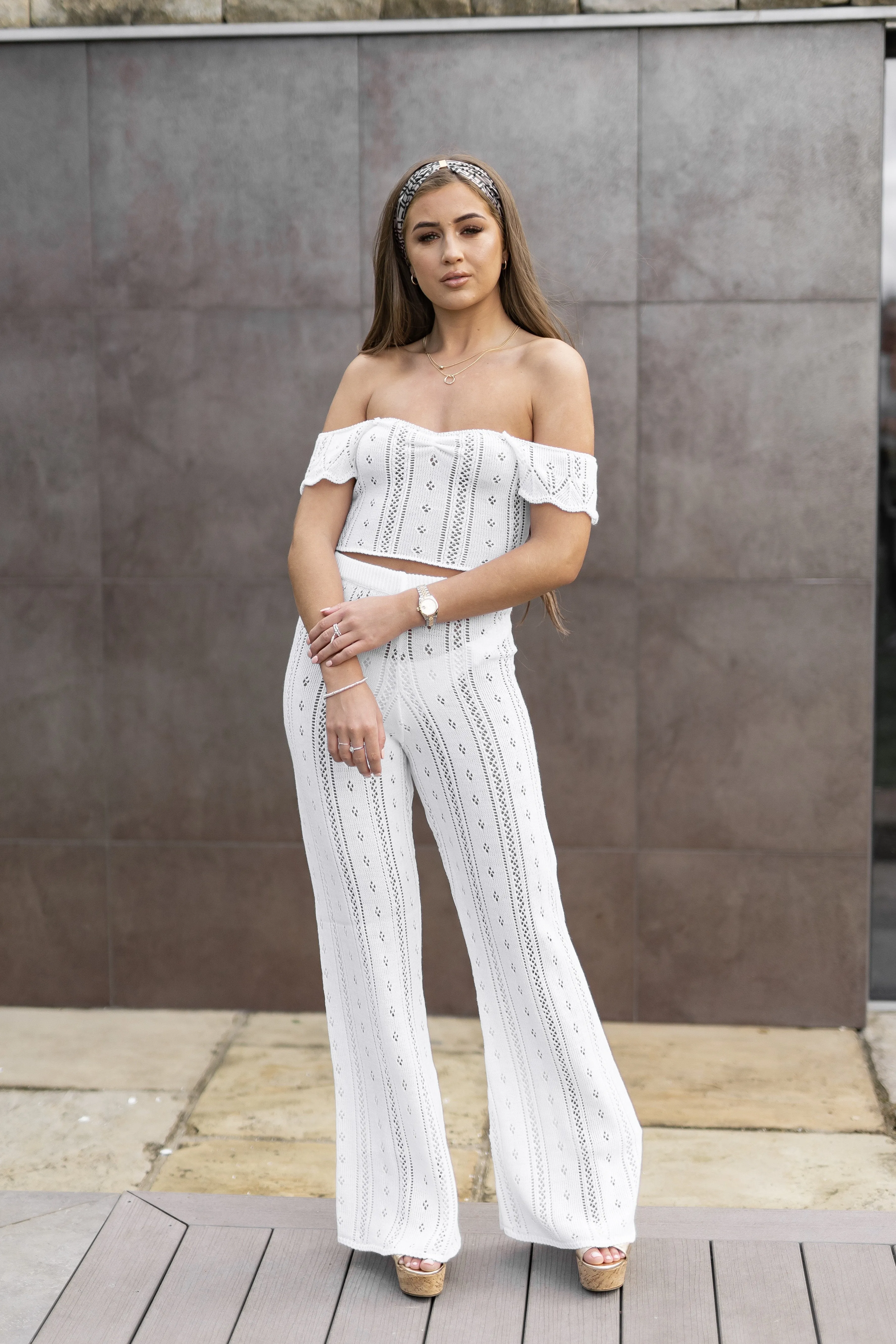 'AYLA' Knitted Co ord Trouser White - CTJ010