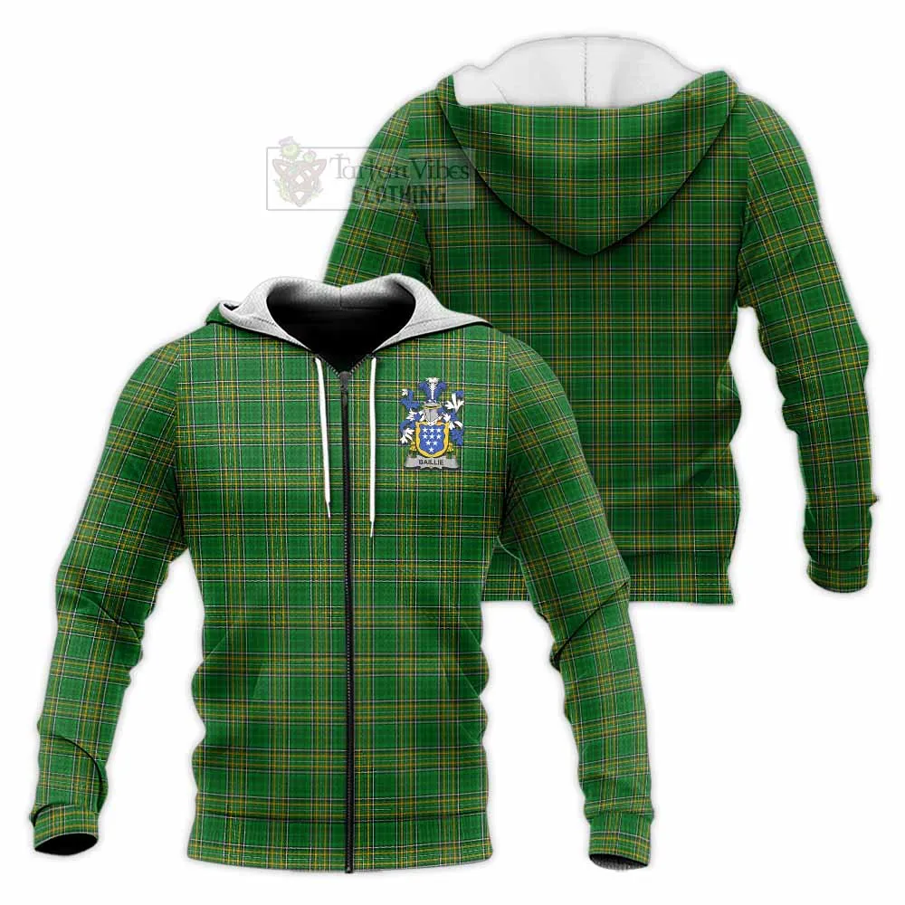 Baillie Irish Clan Tartan Knitted Hoodie with Coat of Arms