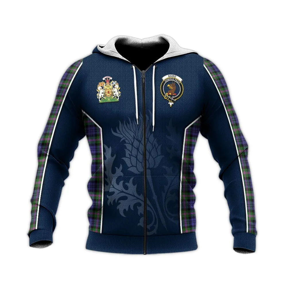 Baird Modern Tartan Knitted Hoodie with Family Crest and Scottish Thistle Vibes Sport Style