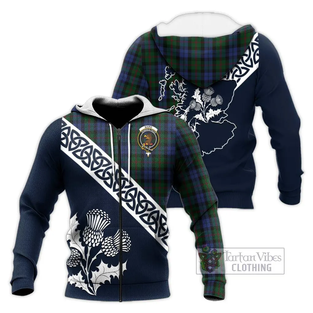 Baird Tartan Knitted Hoodie Featuring Thistle and Scotland Map