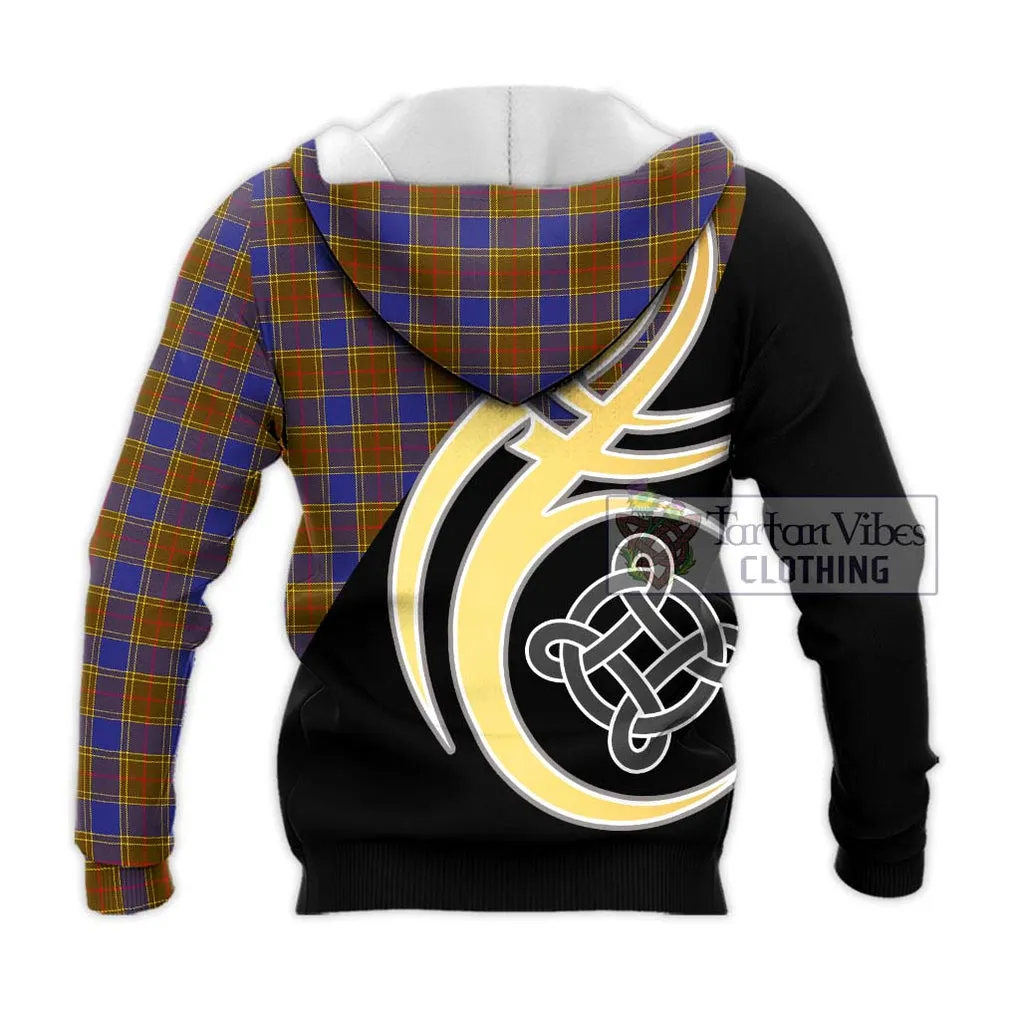 Balfour Tartan Knitted Hoodie with Family Crest and Celtic Symbol Style