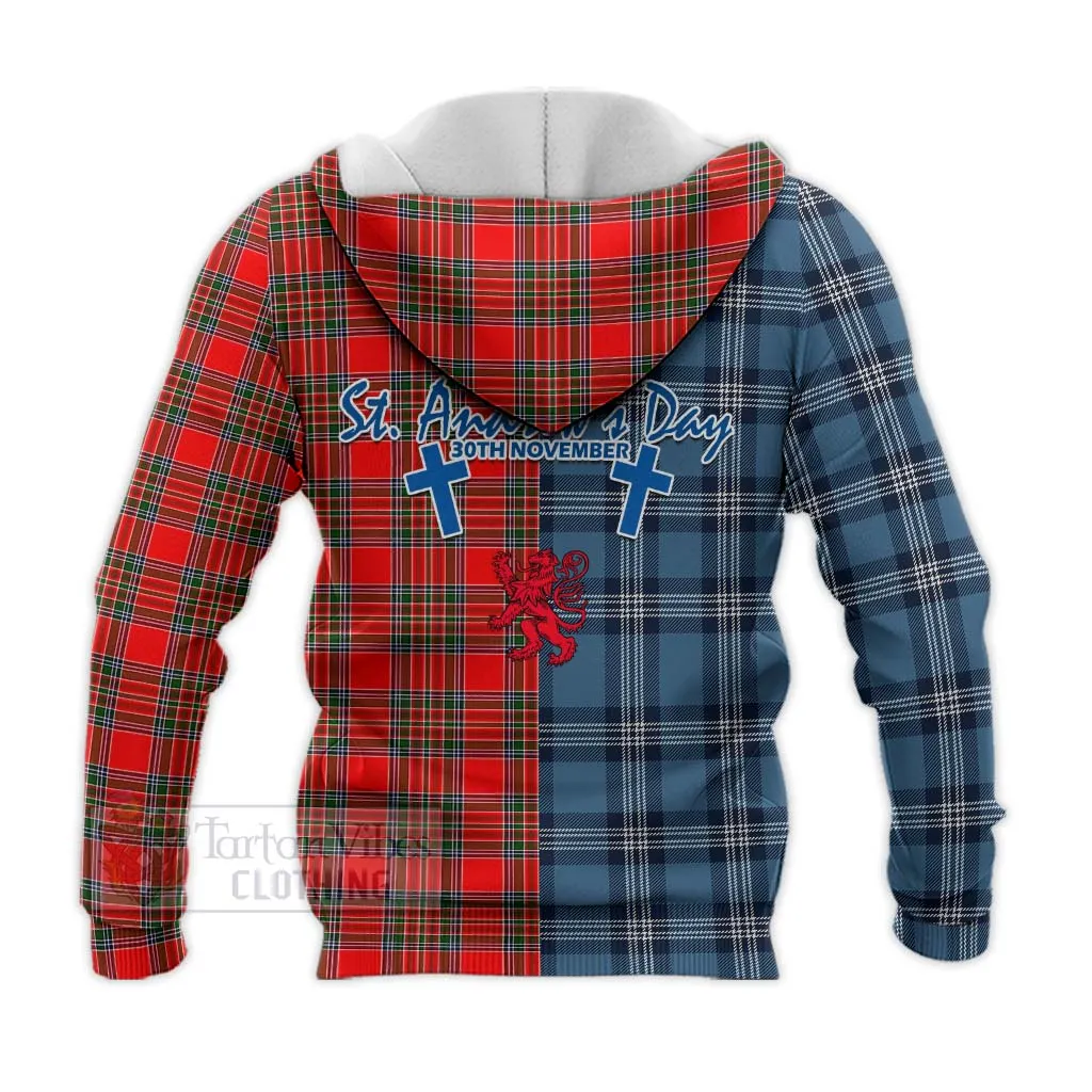 Binning Tartan Knitted Hoodie Happy St. Andrew's Day Half Tartan Style