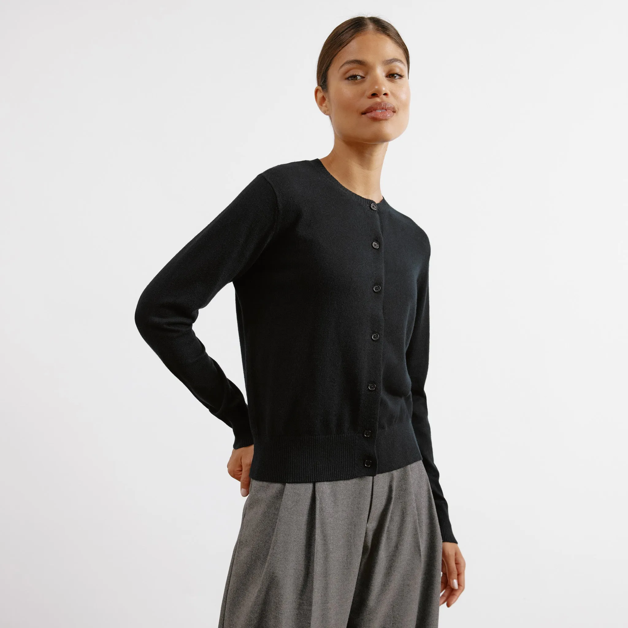 Black Cotton & Cashmere Blend Cardigan