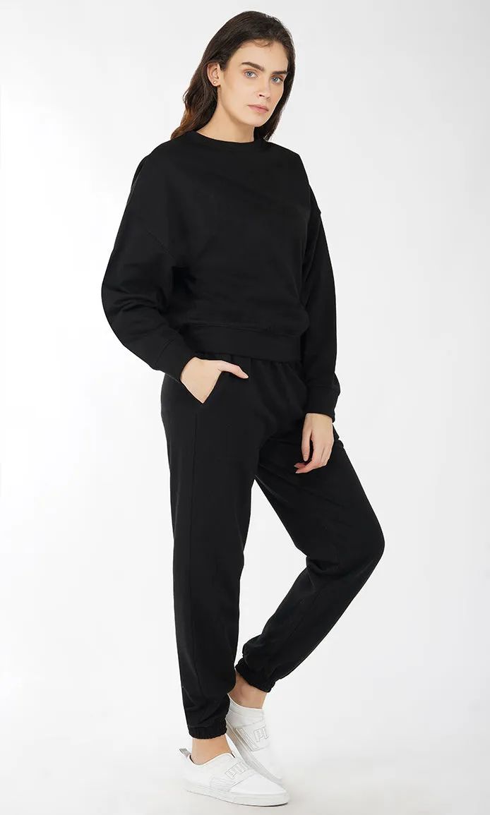 Black Oversized Sweatshirt and Joggers Set