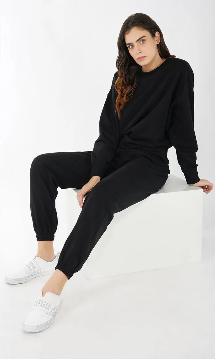 Black Oversized Sweatshirt and Joggers Set