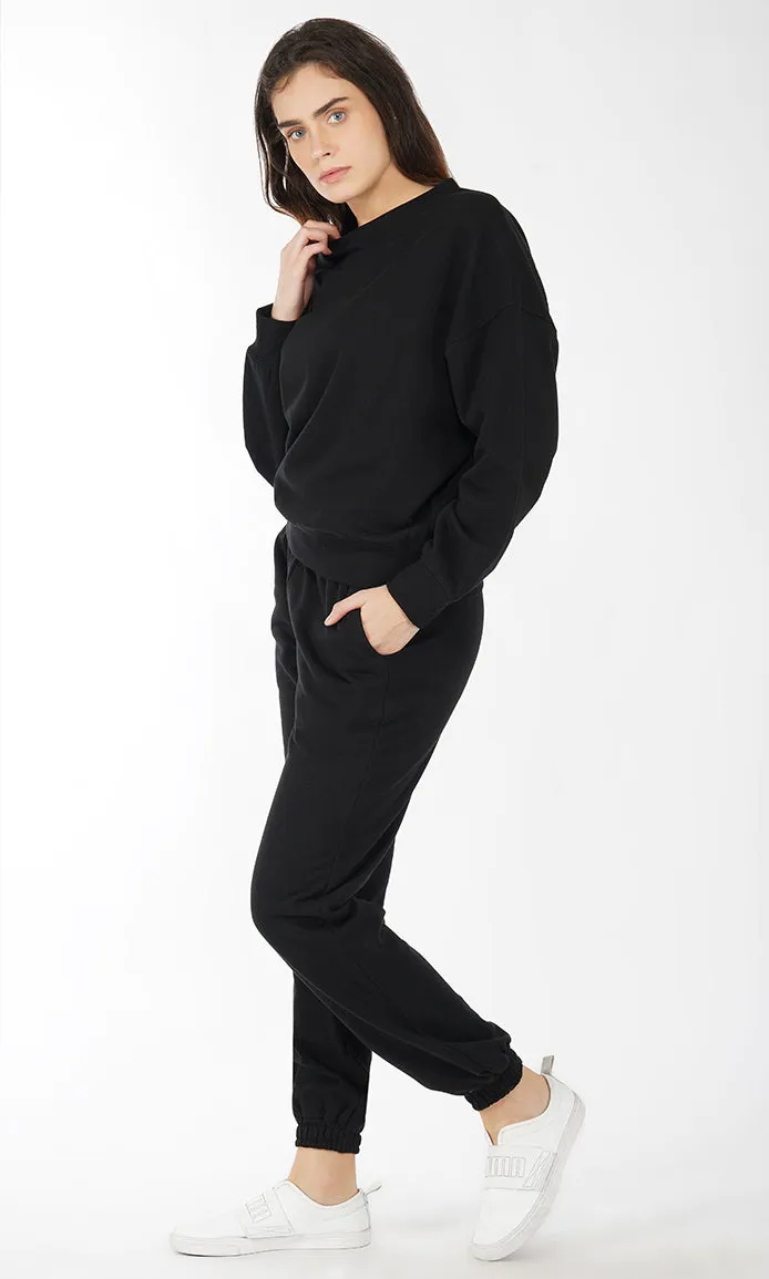 Black Oversized Sweatshirt and Joggers Set