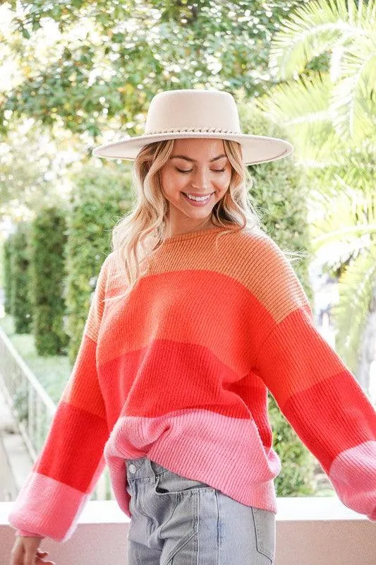 Bold Rainbow Stripe Oversized Chunky Knit Pullover