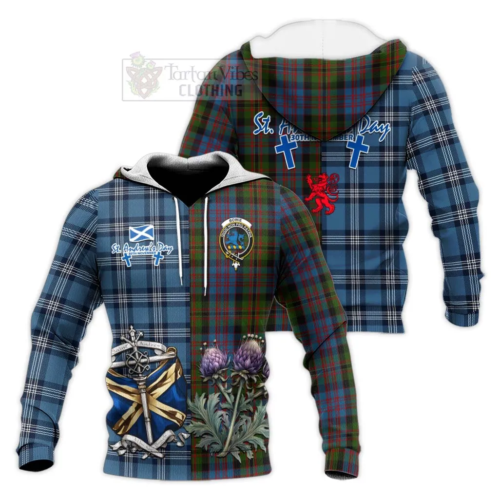 Bowie Tartan Knitted Hoodie Happy St. Andrew's Day Half Tartan Style