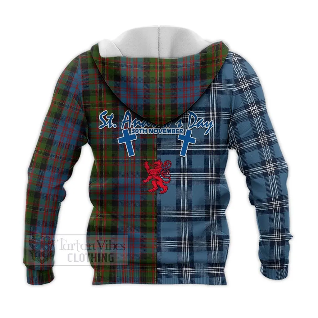 Bowie Tartan Knitted Hoodie Happy St. Andrew's Day Half Tartan Style