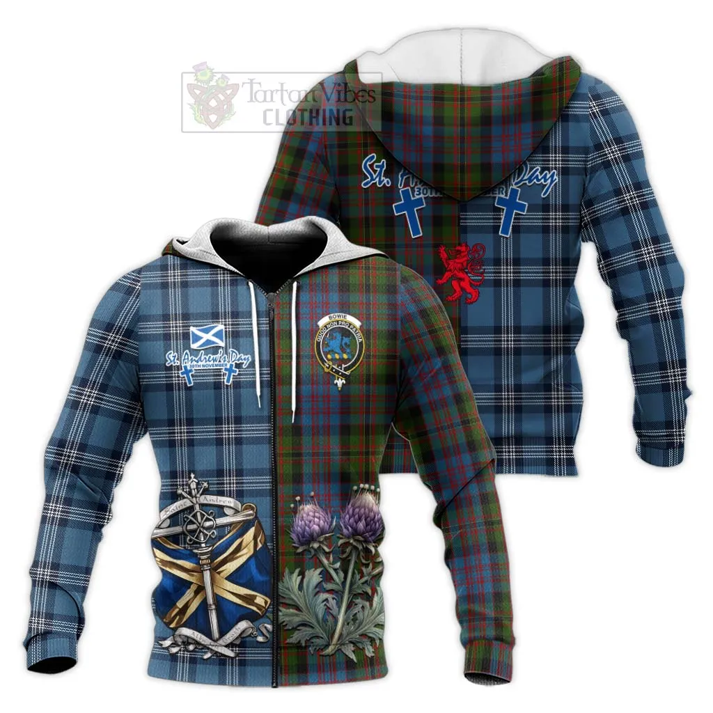 Bowie Tartan Knitted Hoodie Happy St. Andrew's Day Half Tartan Style