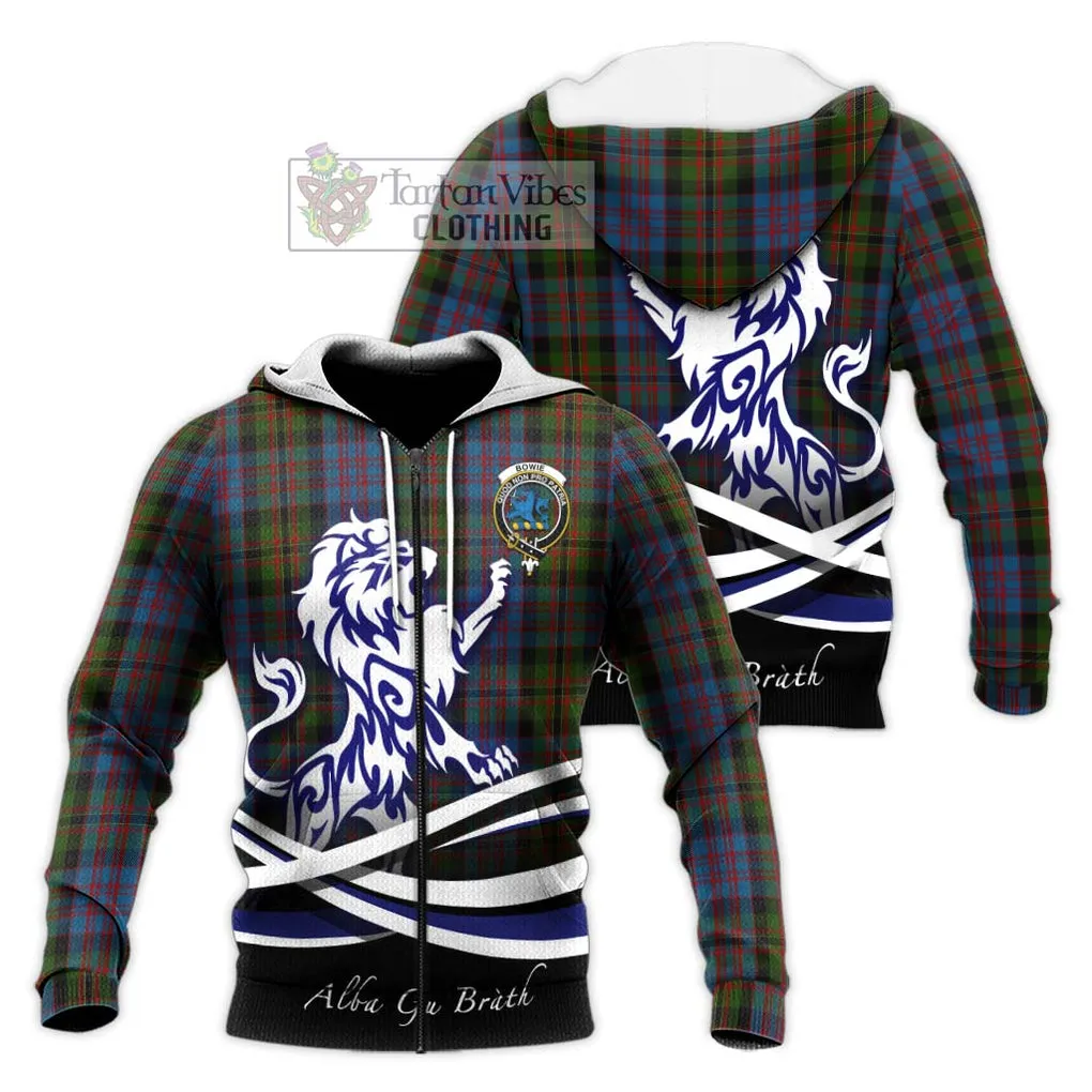 Bowie Tartan Knitted Hoodie with Alba Gu Brath Regal Lion Emblem