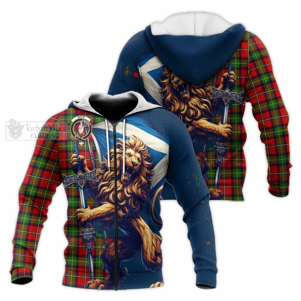 Boyd Tartan Family Crest Knitted Hoodie with Scottish Majestic Lion