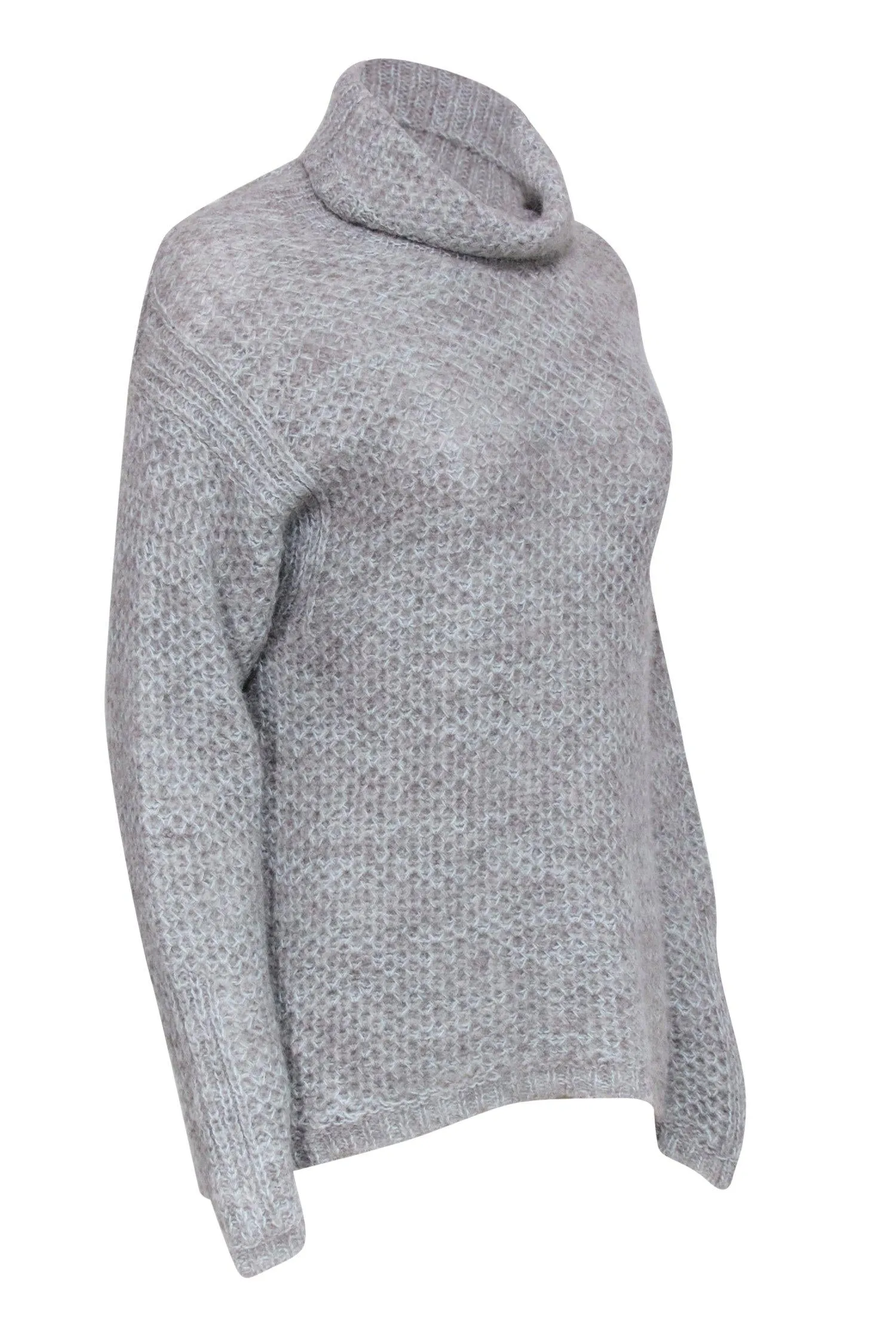 Brochu Walker - Grey & Light Blue Chunky Knit Alpaca Turtleneck Sweater