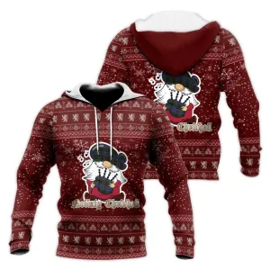 Brodie Hunting Modern Clan Christmas Knitted Hoodie with Funny Gnome Playing Bagpipes