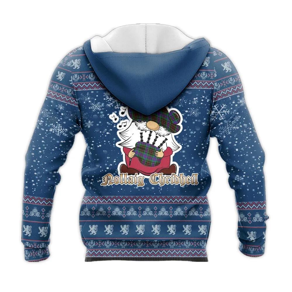 Brodie Hunting Modern Clan Christmas Knitted Hoodie with Funny Gnome Playing Bagpipes