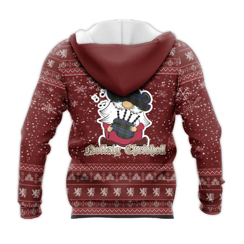 Brodie Hunting Modern Clan Christmas Knitted Hoodie with Funny Gnome Playing Bagpipes