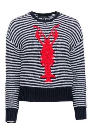 Brooks Brothers - Navy & White Cotton Sweater w/ Lobster Applique Sz M