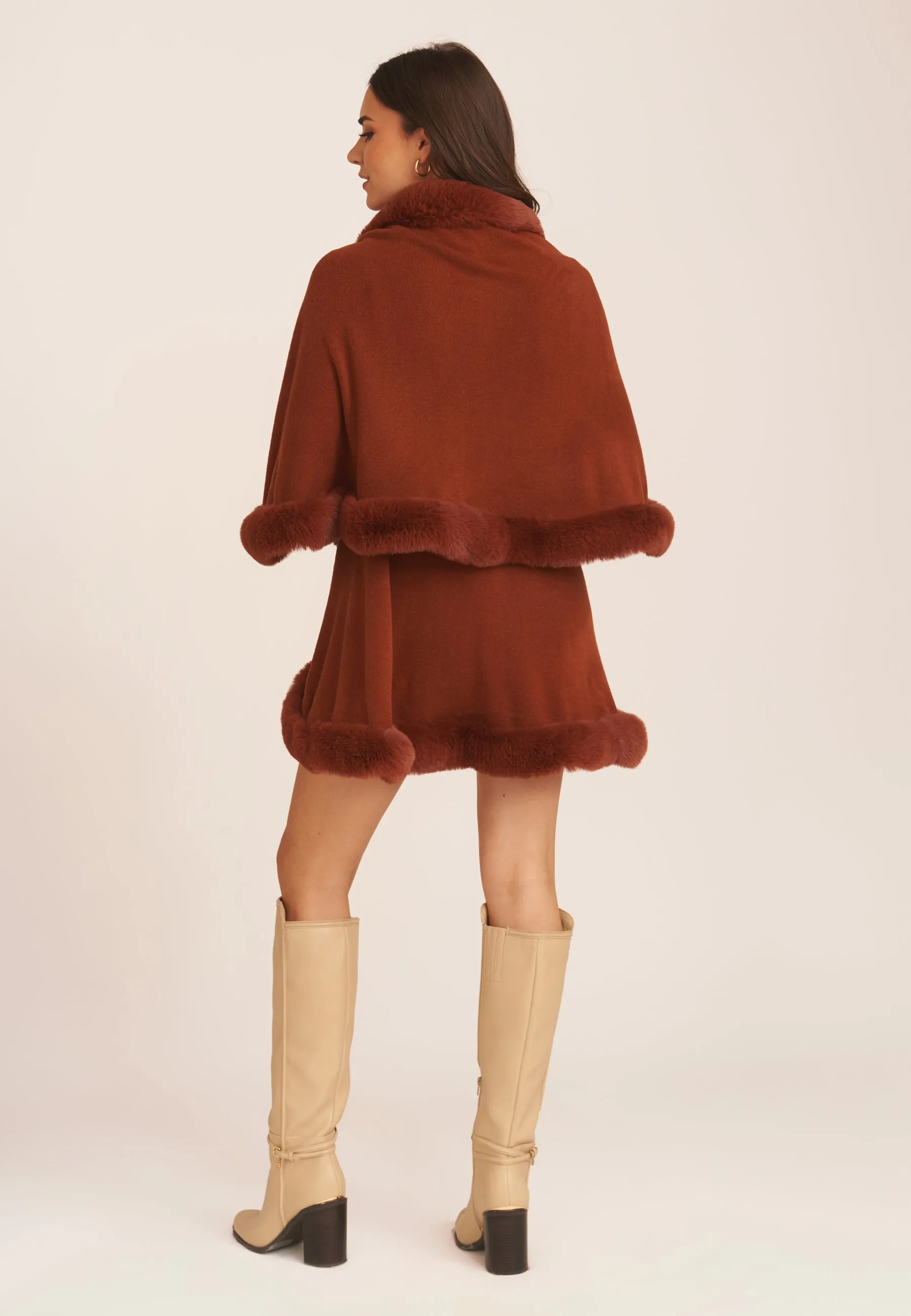 Brown Fur Trim Double Layer Cape