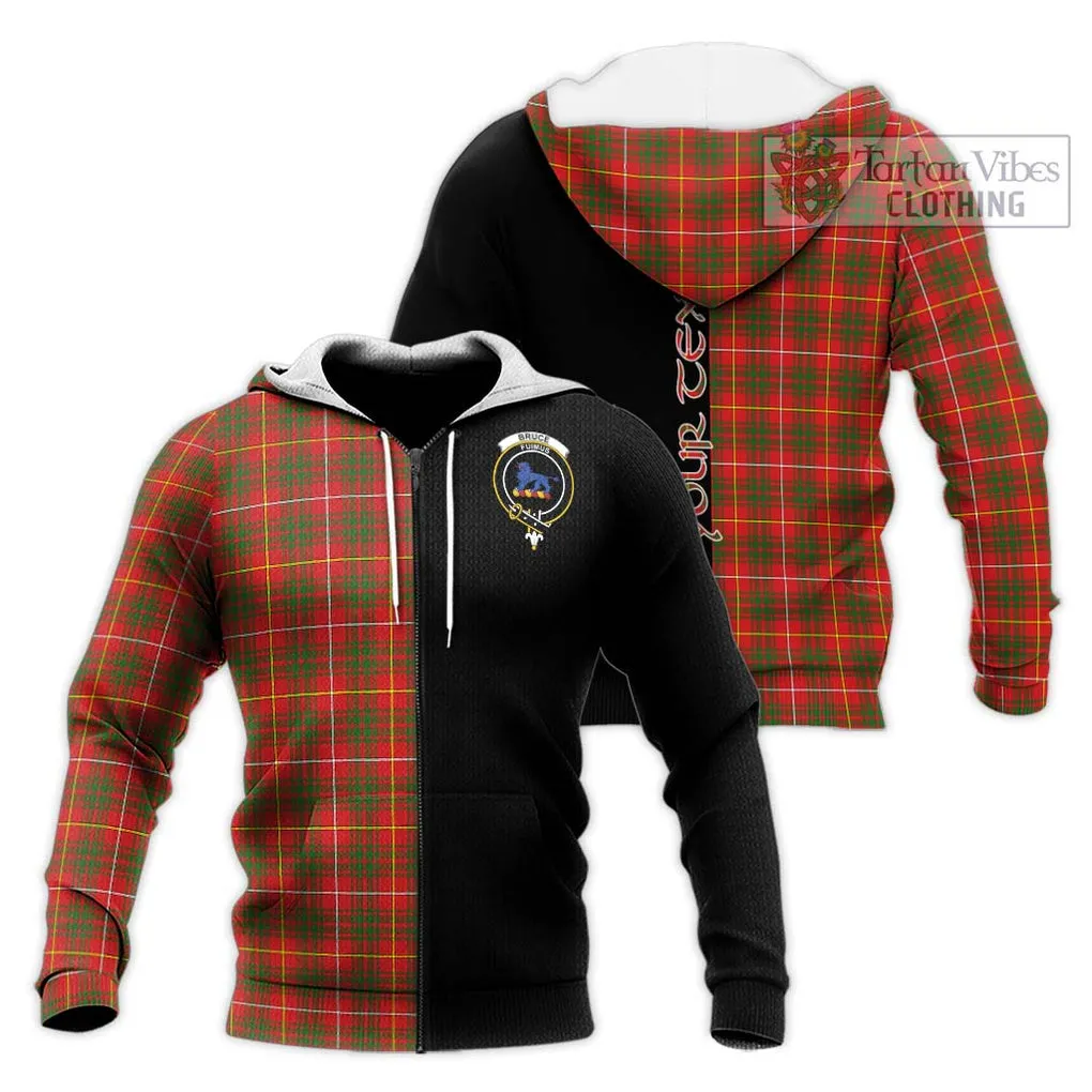 Bruce Modern Tartan Knitted Hoodie with Family Crest and Half Of Me Style