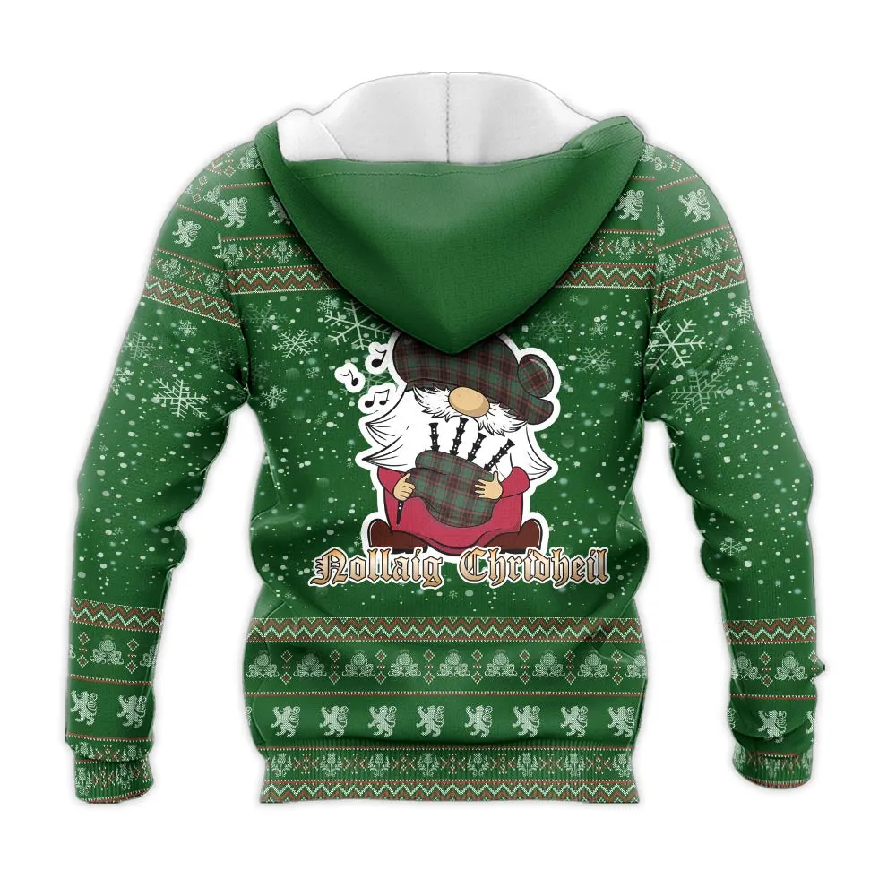 Buchan Ancient Clan Christmas Knitted Hoodie with Funny Gnome Playing Bagpipes