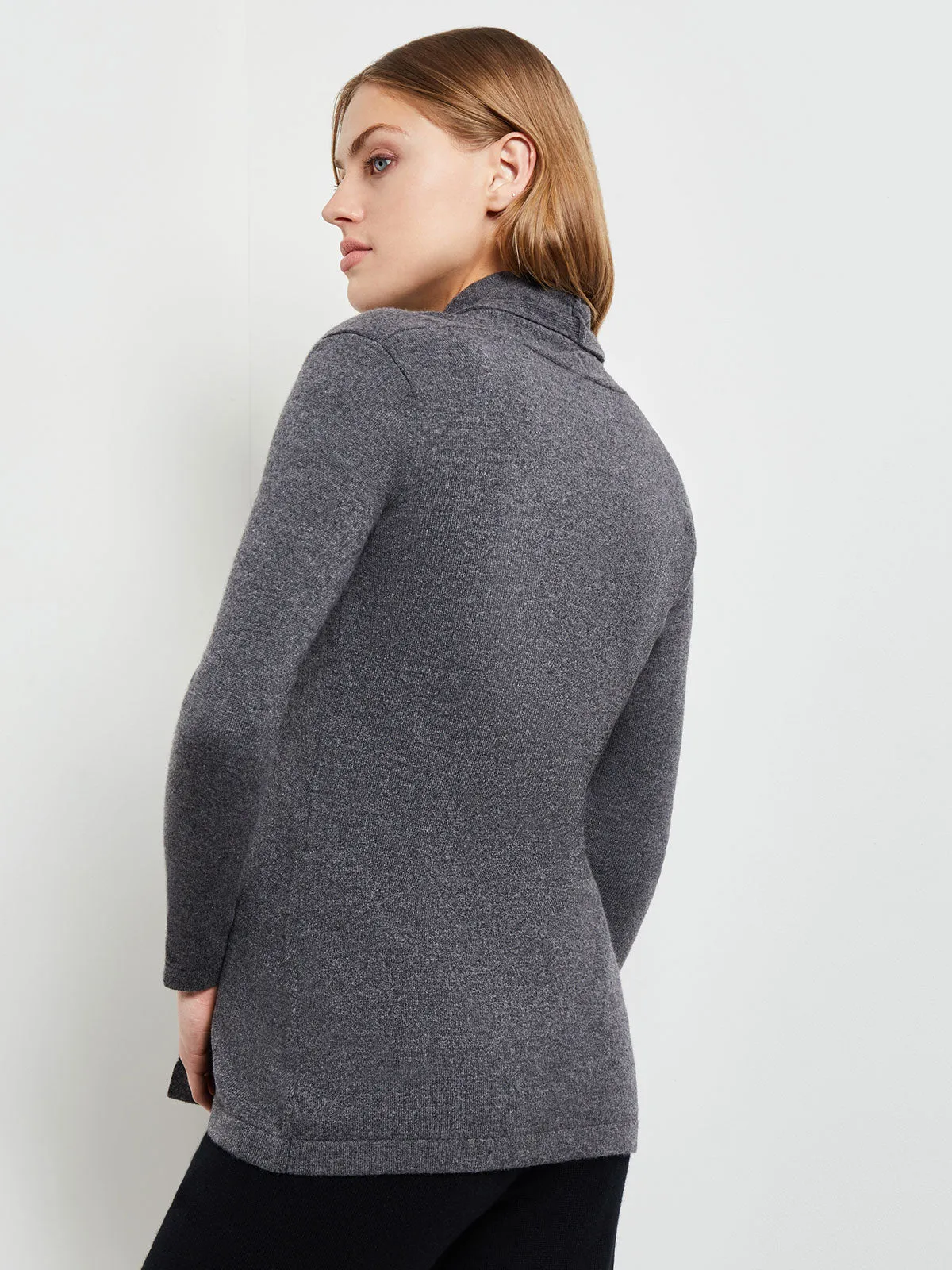 Buckle Detail Shawl Collar Cashmere Cardigan, Charcoal