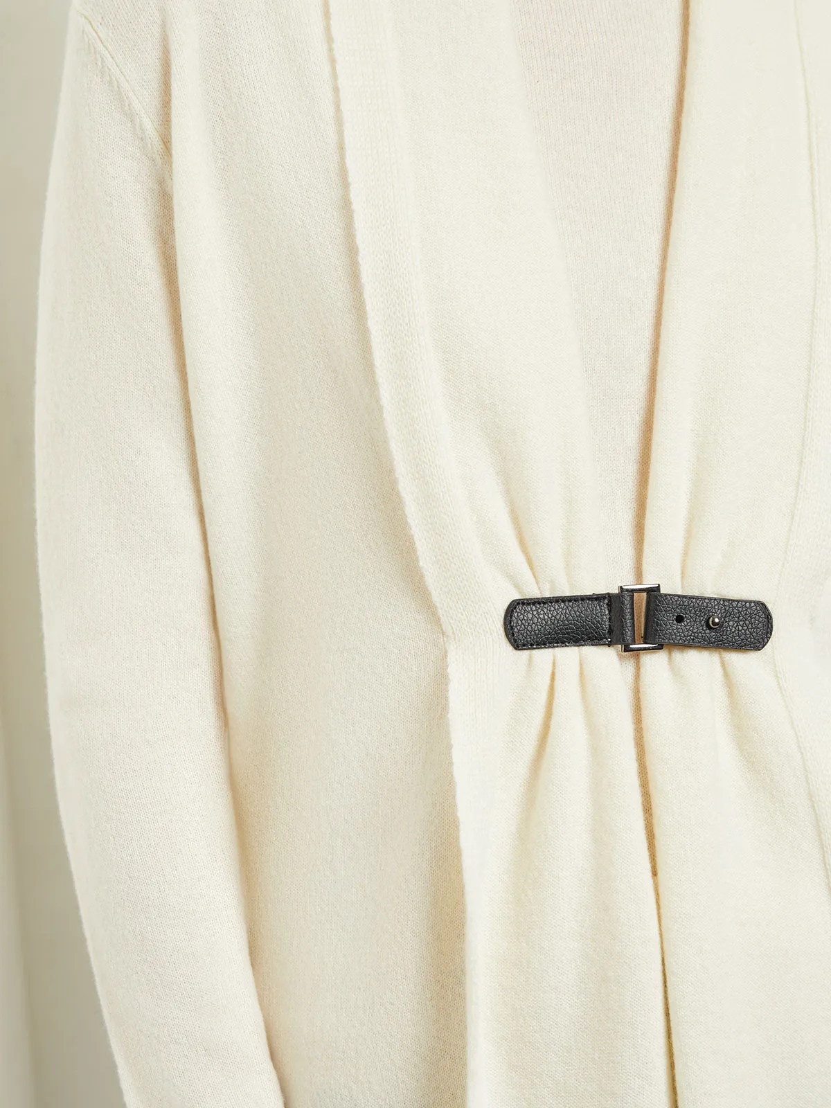 Buckle Detail Shawl Collar Cashmere Cardigan, Ivory