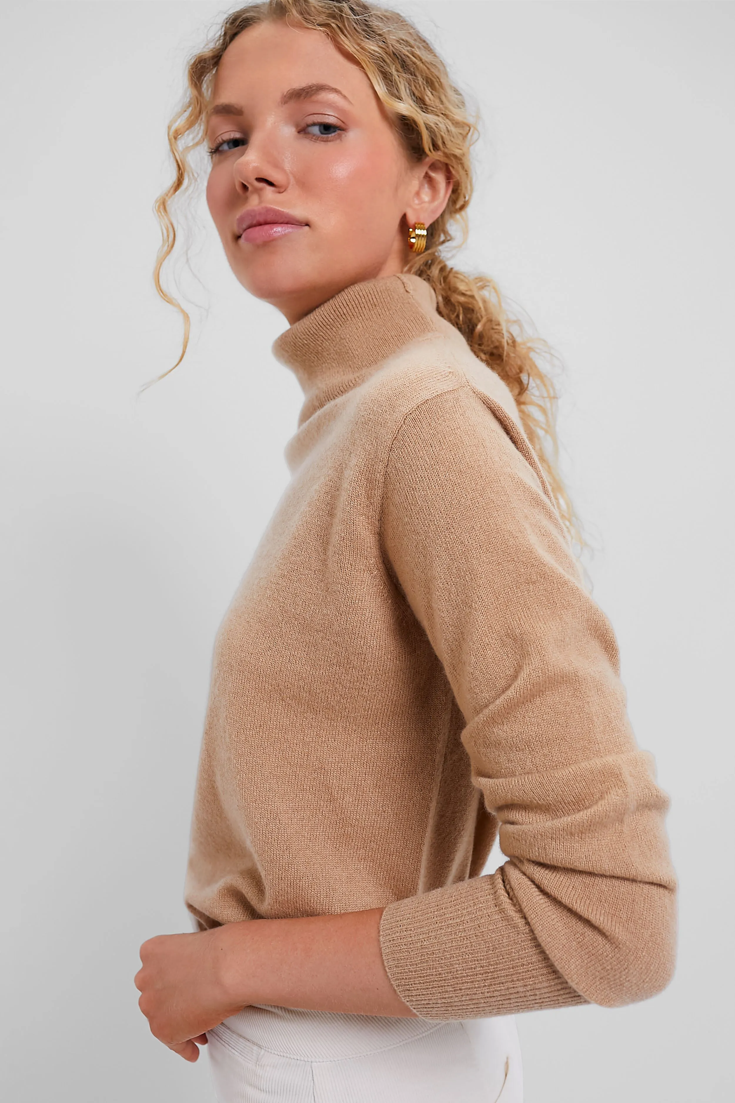 Camel Cashmere Turtleneck Sweater