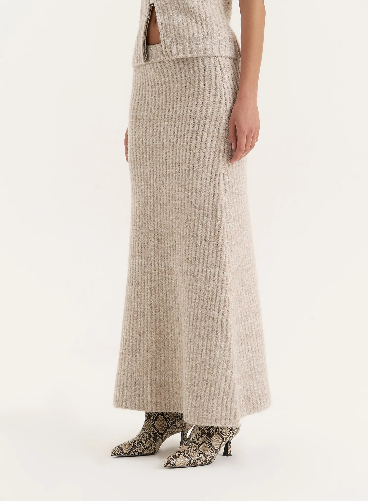 Camel Knitted Maxi Skirt- Brandy