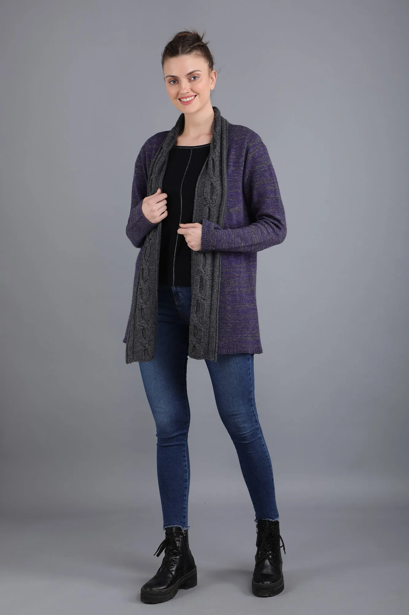 Cashmere Cardigan Coat Purple